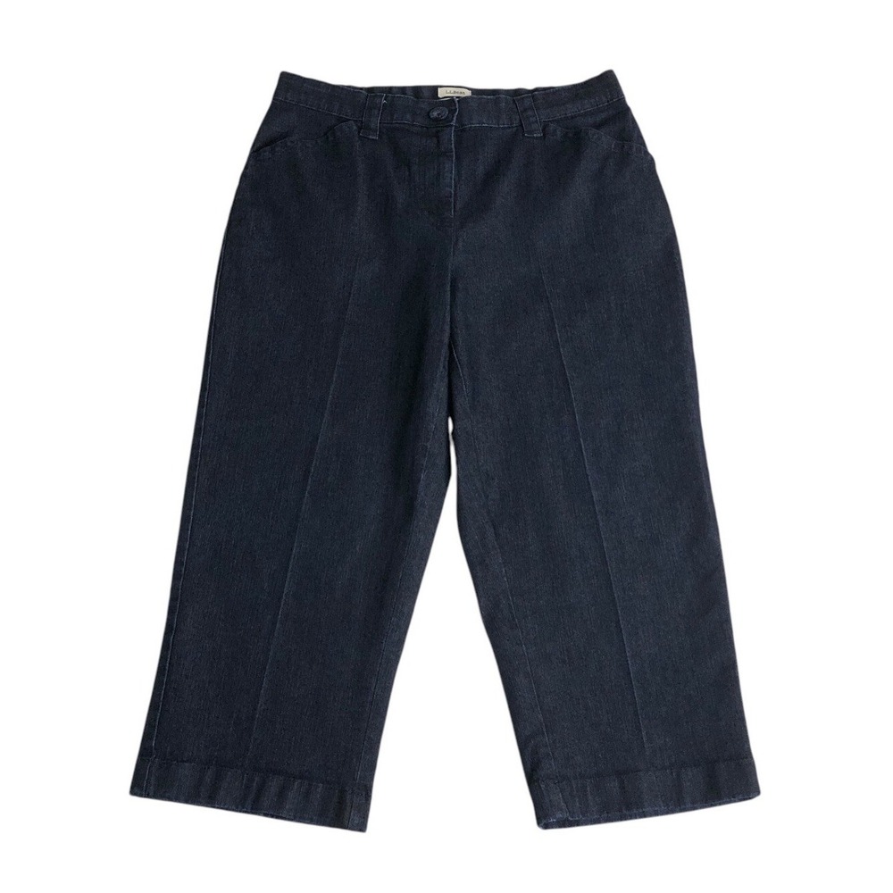 LL Bean Classic Fit Capri Pants Womens 10 Petite Blue Denim Cropped Straight Leg